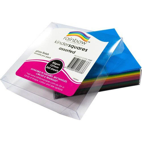 Image for RAINBOW KINDER SHAPES PAPER SQUARE 85GSM 127MM GLOSSY ASSORTED PACK 360 from Our Town & Country Office National