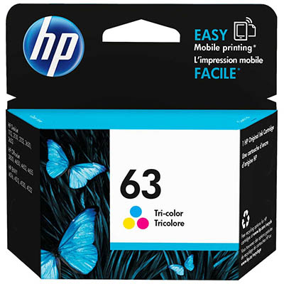 Image for HP F6U61AA 63 INK CARTRIDGE TRI COLOUR PACK CYAN/MAGENTA/YELLOW from Complete Stationery Office National (Devonport & Burnie)