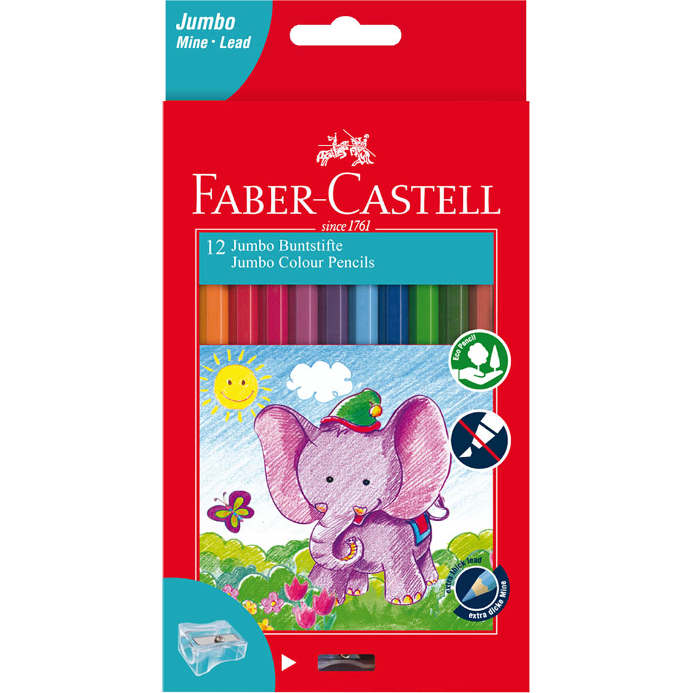 Image for FABER-CASTELL JUMBO COLOUR PENCILS AND SHARPENER ASSORTED PACK 12 from Discount Office National