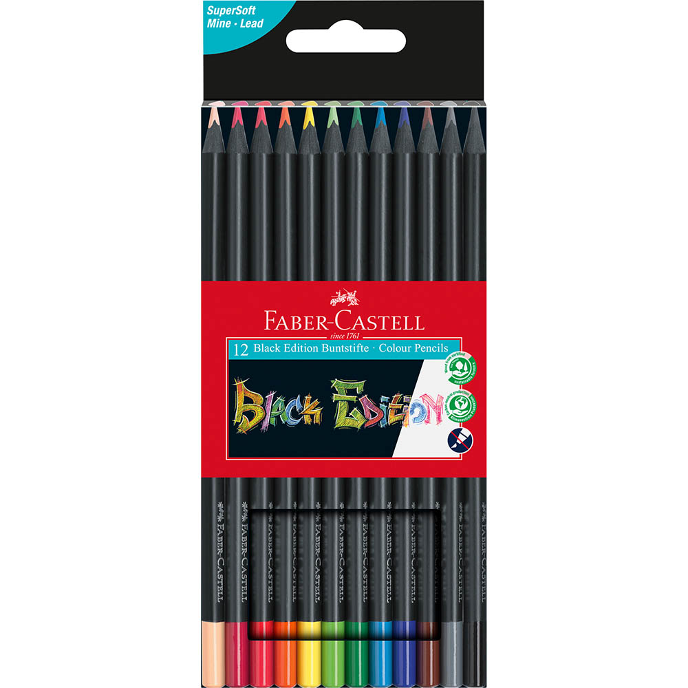 Image for FABER-CASTELL BLACK EDITION COLOUR PENCILS ASSORTED PACK 12 from Our Town & Country Office National