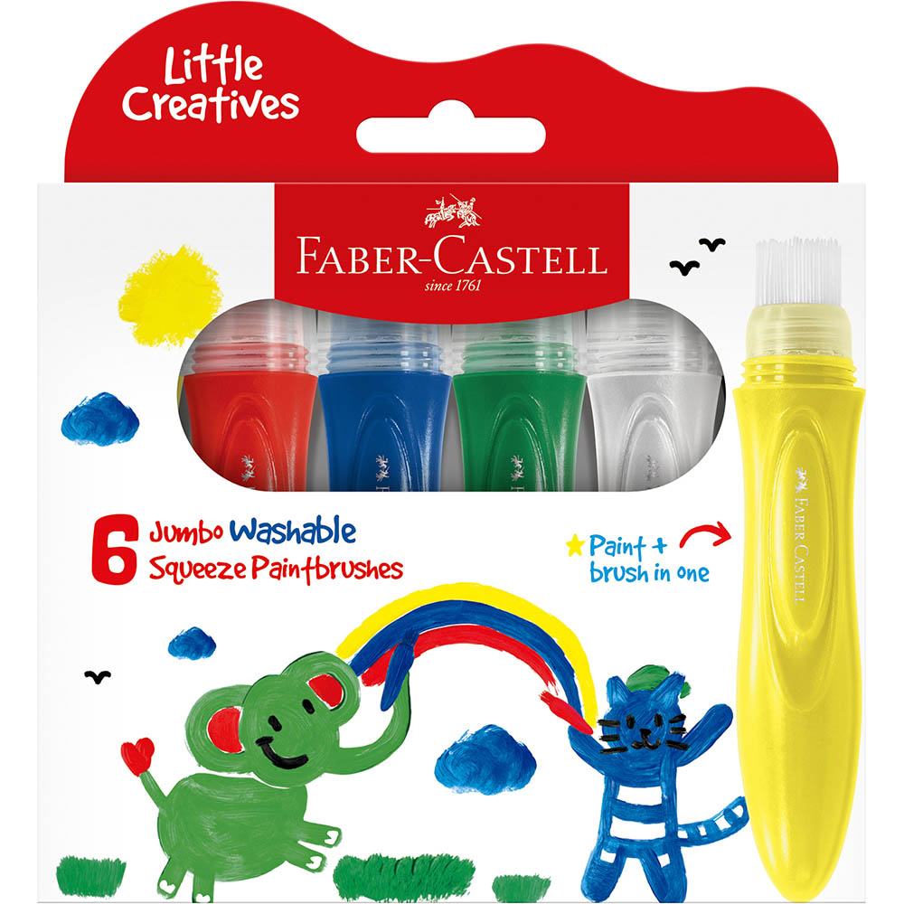 Image for FABER-CASTELL LITTLE CREATIVES JUMBO SQUEEZING PAINT BRUSH ASSORTED PACK 6 from Office National Hobart