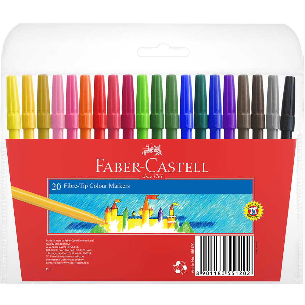 Image for FABER-CASTELL COLOURING MARKERS FIBRE TIP ASSORTED PACK 20 from Aztec Office National
