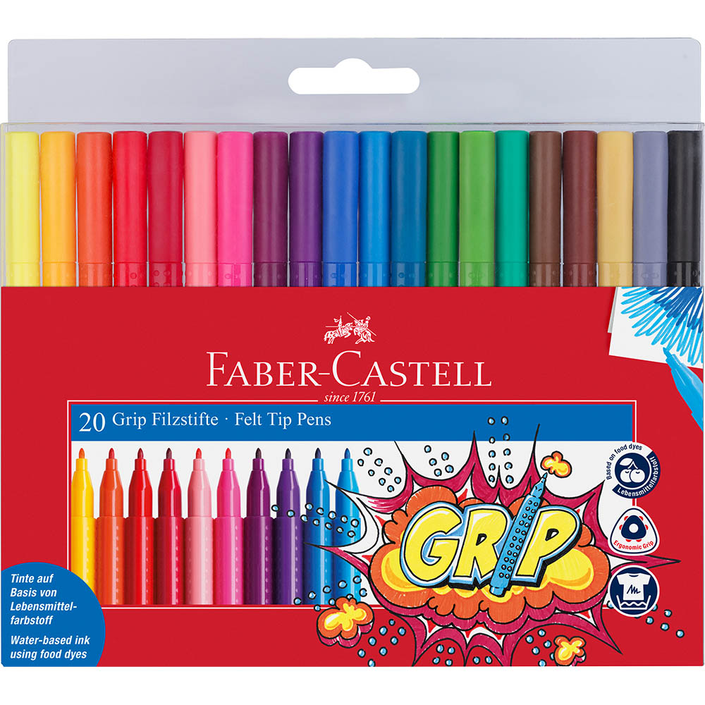Image for FABER-CASTELL GRIP FELT TIP MARKERS ASSORTED PACK 20 from Office National Perth CBD