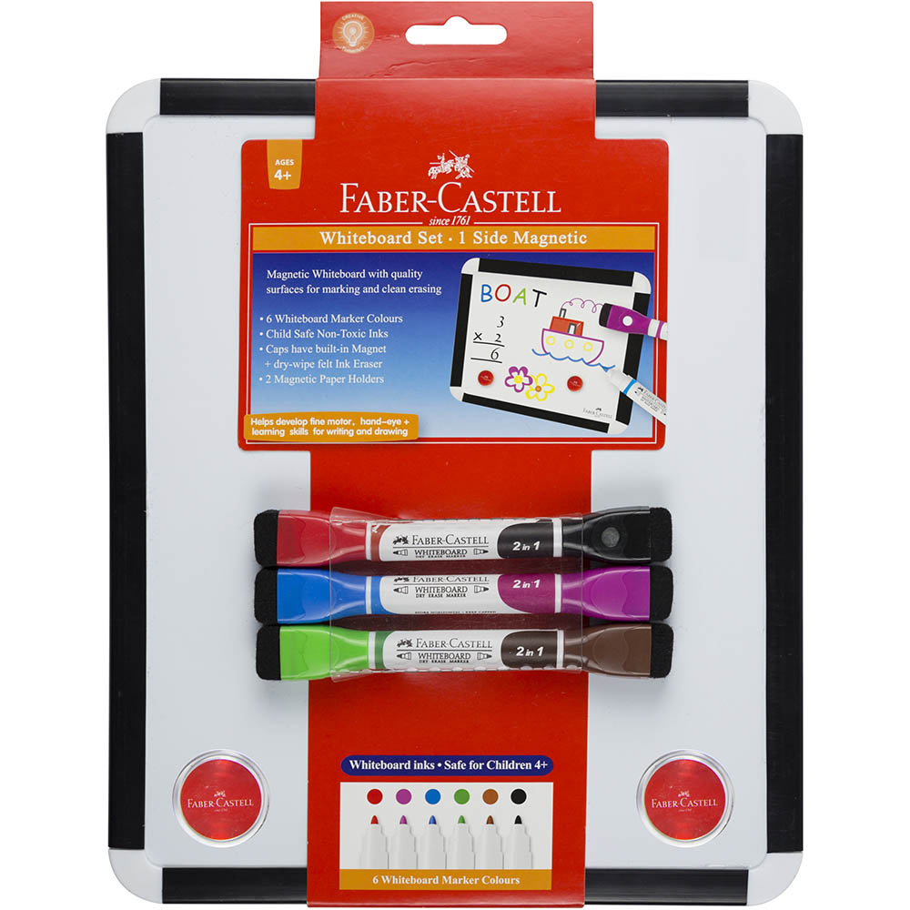 Image for FABER-CASTELL DOUBLE SIDED MAGNETIC WHITEBOARD AND 3 X BONUS BI-COLOUR MARKERS 260 X 310MM from Chris Humphrey Office National