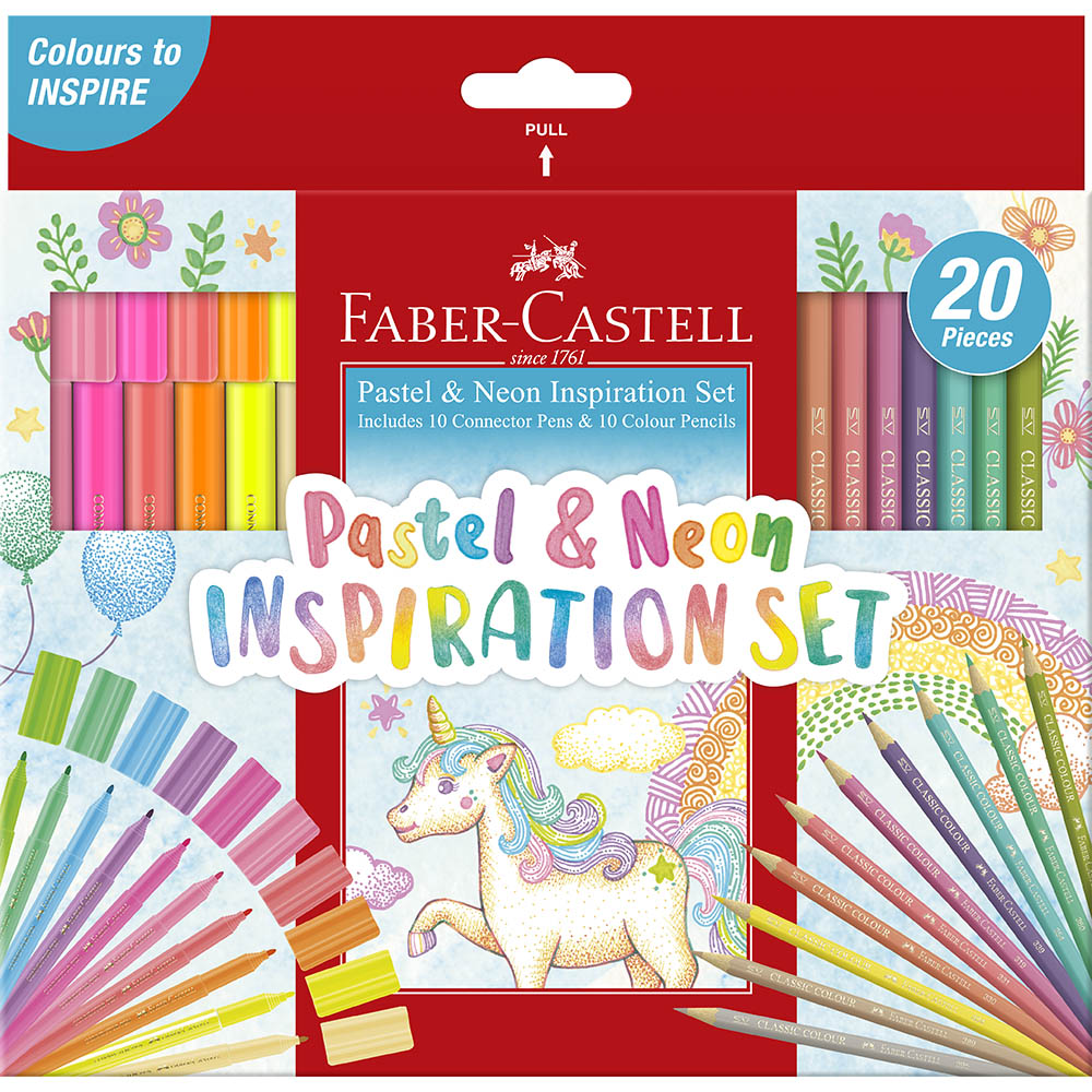 Image for FABER-CASTELL INSPIRATION SET CONNECTOR PENS/PENCILS ASSORTED PASTEL/NEON PACK 20 from Aztec Office National