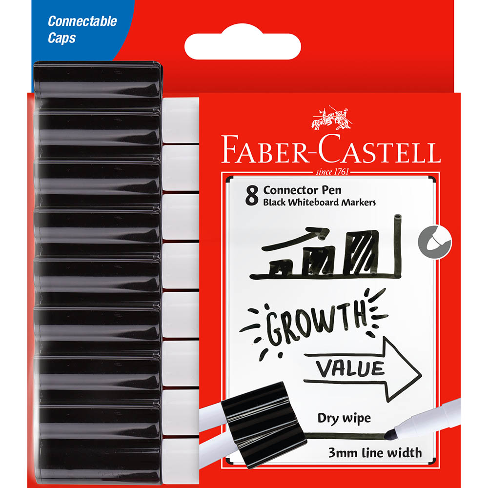 Image for FABER-CASTELL CONNECTOR WHITEBOARD MARKER BULLET BLACK PACK 8 from Office National Limestone Coast