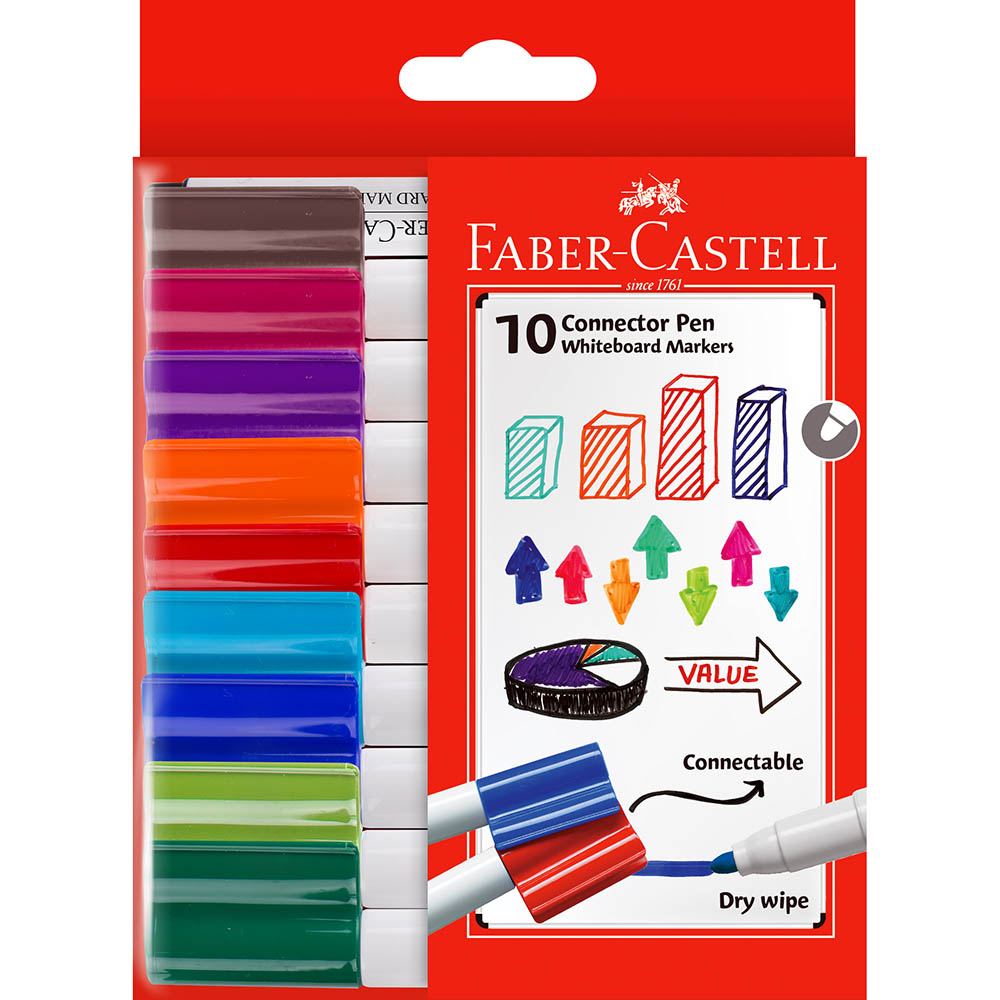 Image for FABER-CASTELL CONNECTOR WHITEBOARD MARKER BULLET ASSORTED PACK 10 from Copylink Office National