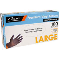 capri vinyl glove powder free blue large pack 100