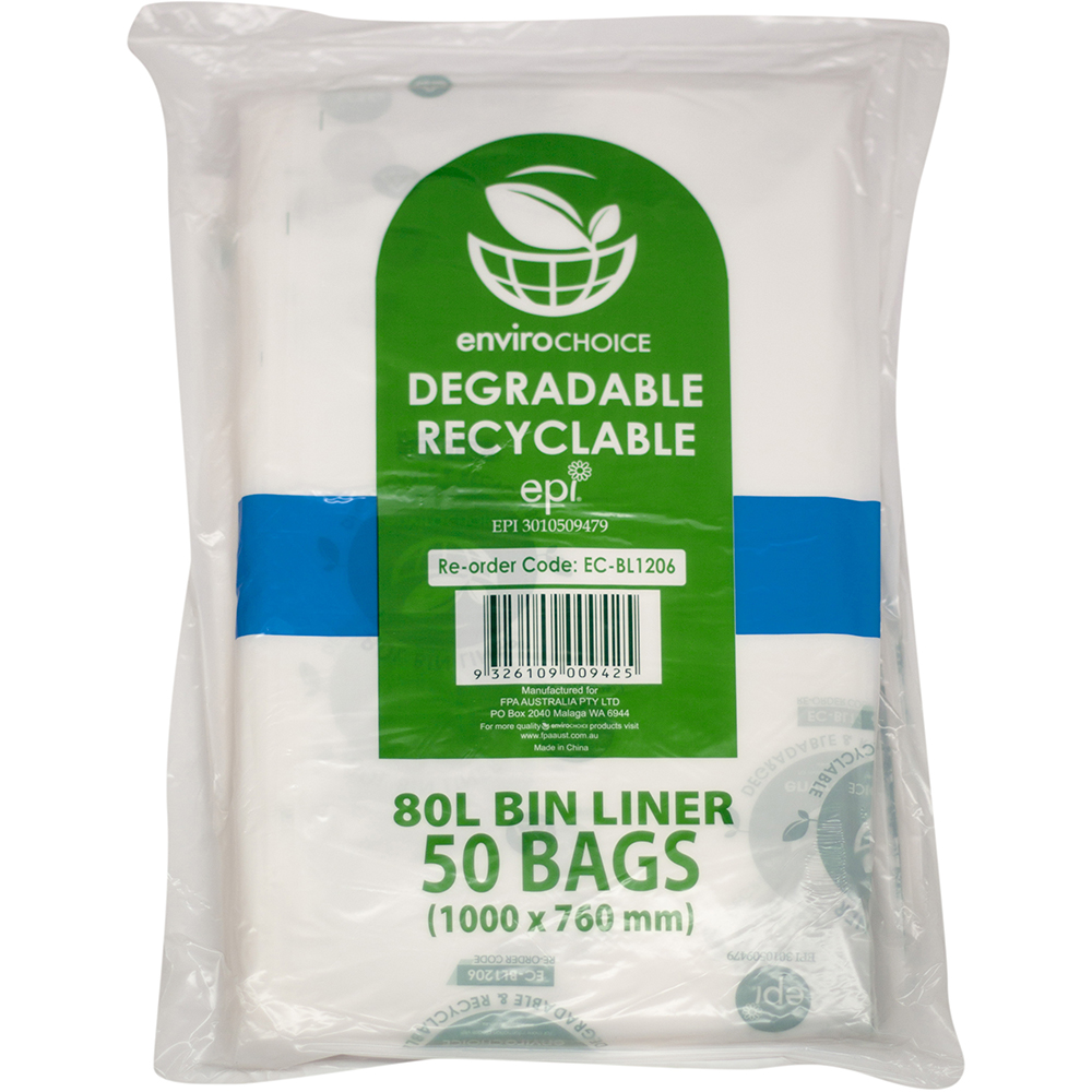 Image for ENVIROCHOICE BIN LINER DEGRADEABLE LOW DENSITY 80 LITRE CLEAR PACK 50 from Surry Office National
