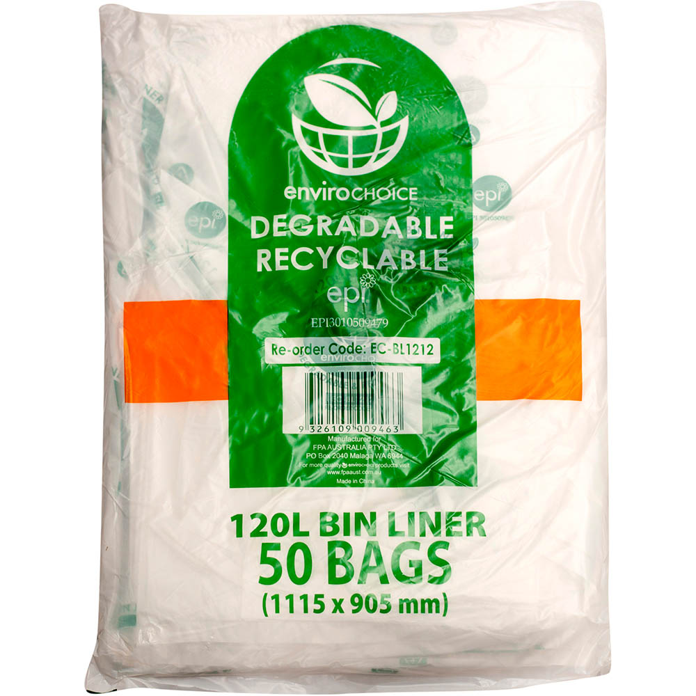 Image for ENVIROCHOICE BIN LINER DEGRADEABLE LOW DENSITY 120 LITRE CLEAR PACK 50 from Surry Office National