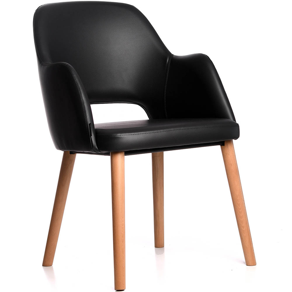 Image for DURAFURN SORBET ARM CHAIR TROJAN OAK LEGS BLACK VINYL SEAT from PaperChase Office National