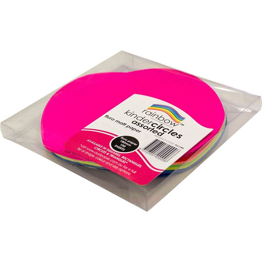 Image for RAINBOW KINDER SHAPES PAPER CIRCLES 85GSM 180MM FLURO ASSORTED PACK 100 from Office National Kalgoorlie