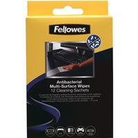 fellowes antibacterial surface wipes in sachets pack 12