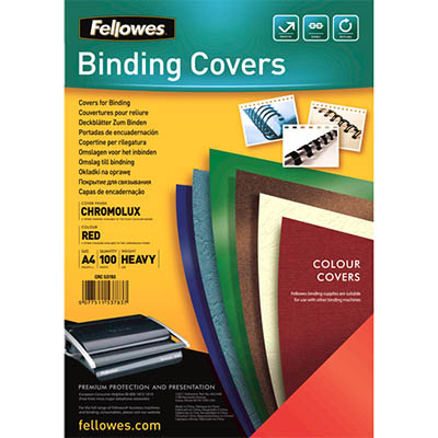 Image for FELLOWES CHROMOLUX BINDING COVER GLOSS 250GSM A4 RED PACK 100 from Aztec Office National