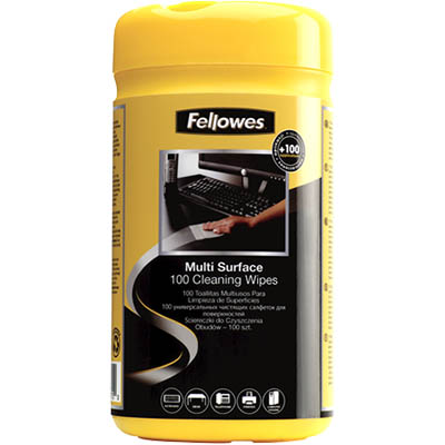 Image for FELLOWES SURFACE CLEANING WIPES TUB 100 from Office National