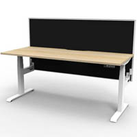 rapidline boost plus height adjustable single sided workstation with screen 1200 x 750mm natural oak top / white frame / black