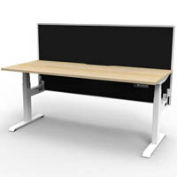 rapidline boost plus height adjustable single sided workstation with screen 1800 x 750mm natural oak top / white frame / black