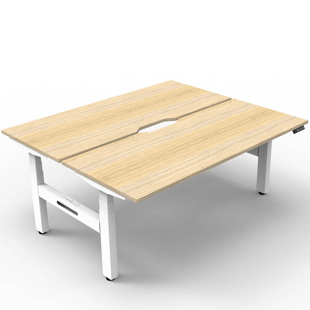 Image for RAPIDLINE BOOST PLUS HEIGHT ADJUSTABLE DOUBLE SIDED WORKSTATION 1500 X 750MM NATURAL OAK TOP / WHITE FRAME from Angletons Office National
