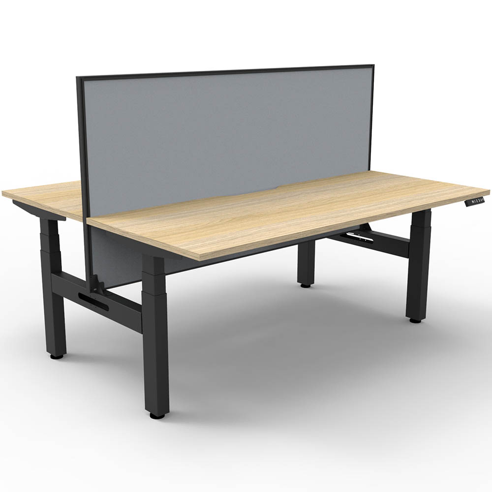 Image for RAPIDLINE BOOST PLUS HEIGHT ADJUSTABLE DOUBLE SIDED WORKSTATION WITH SCREEN 1200 X 750MM NATURAL OAK TOP / BLACK FRAME / GREY S from PaperChase Office National