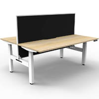 rapidline boost plus height adjustable double sided workstation with screen 1200 x 750mm natural oak top / white frame / black