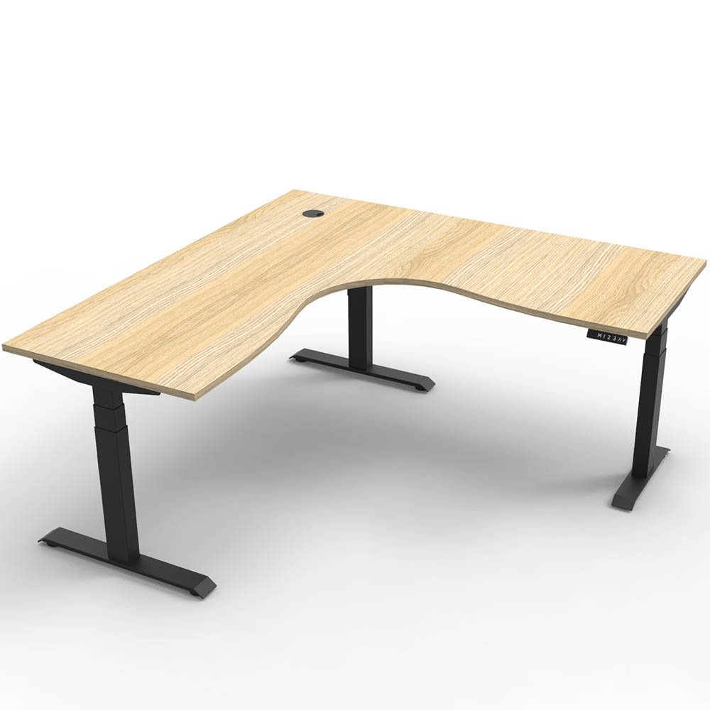 RAPIDLINE BOOST PLUS HEIGHT ADJUSTABLE CORNER WORKSTATION 1800 X 1800 X 750MM NATURAL OAK TOP / BLACK FRAME |  | 7109407i