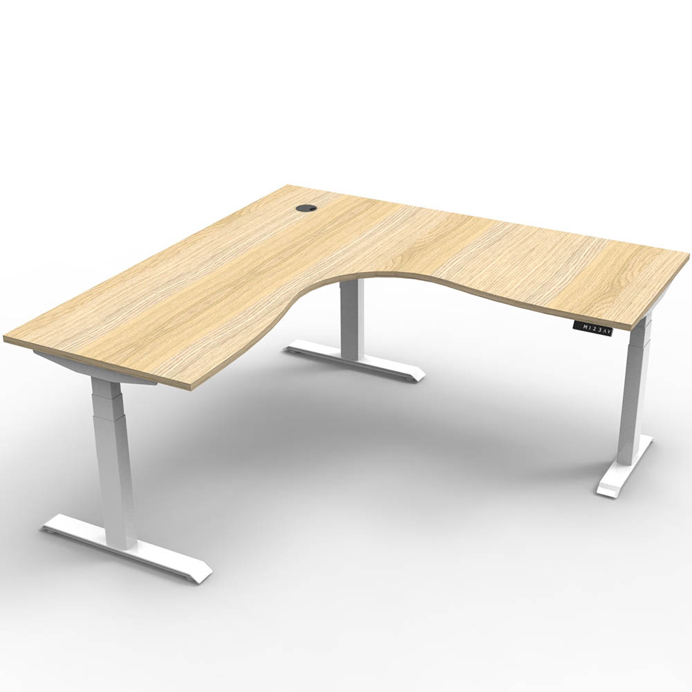 RAPIDLINE BOOST PLUS HEIGHT ADJUSTABLE CORNER WORKSTATION 1800 X 1800 X 750MM NATURAL OAK TOP / WHITE FRAME |  | 7109409