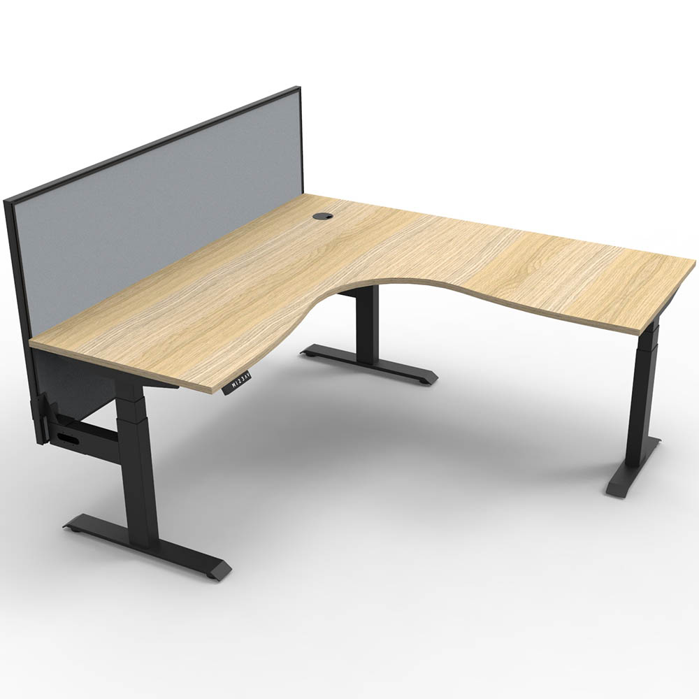 Image for RAPIDLINE BOOST PLUS HEIGHT ADJUSTABLE CORNER WORKSTATION WITH SCREEN 1500 X 1500 X 750MM NATURAL OAK TOP / BLACK FRAME / GREY from Office National Barossa