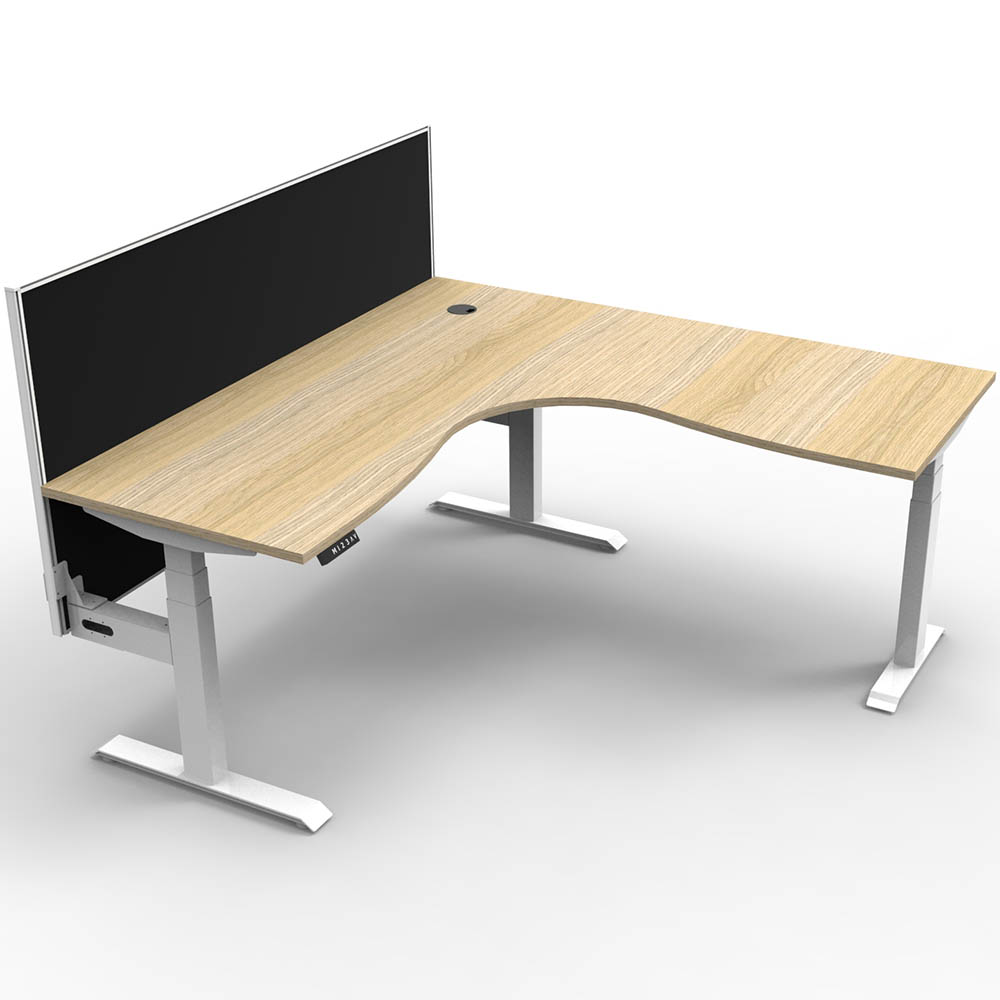 Image for RAPIDLINE BOOST PLUS HEIGHT ADJUSTABLE CORNER WORKSTATION WITH SCREEN 1800 X 1500 X 750MM NATURAL OAK TOP / WHITE FRAME / BLACK from OFFICE NATIONAL CANNING VALE