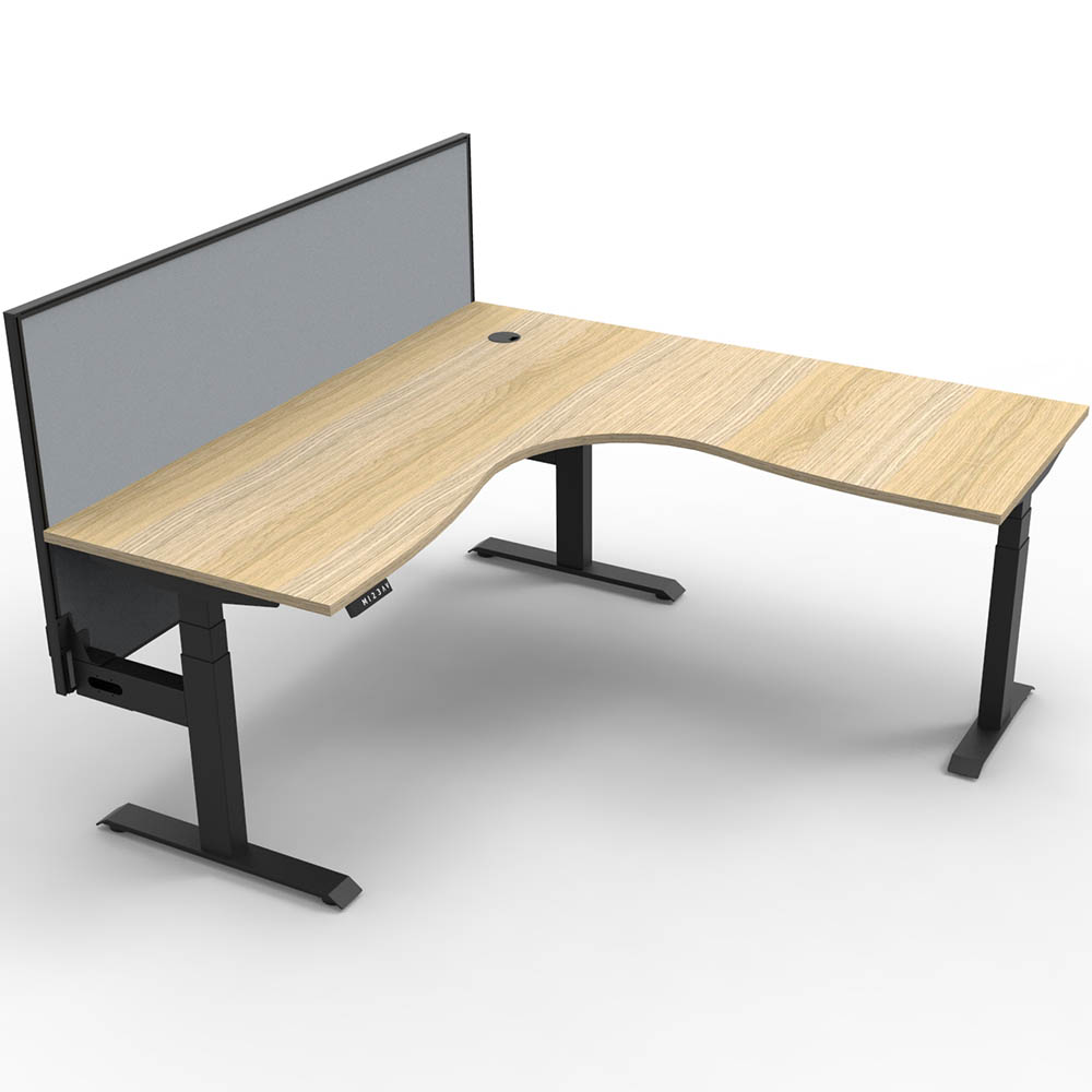 Image for RAPIDLINE BOOST PLUS HEIGHT ADJUSTABLE CORNER WORKSTATION WITH SCREEN 1800 X 1800 X 750MM NATURAL OAK TOP / BLACK FRAME / GREY from Angletons Office National