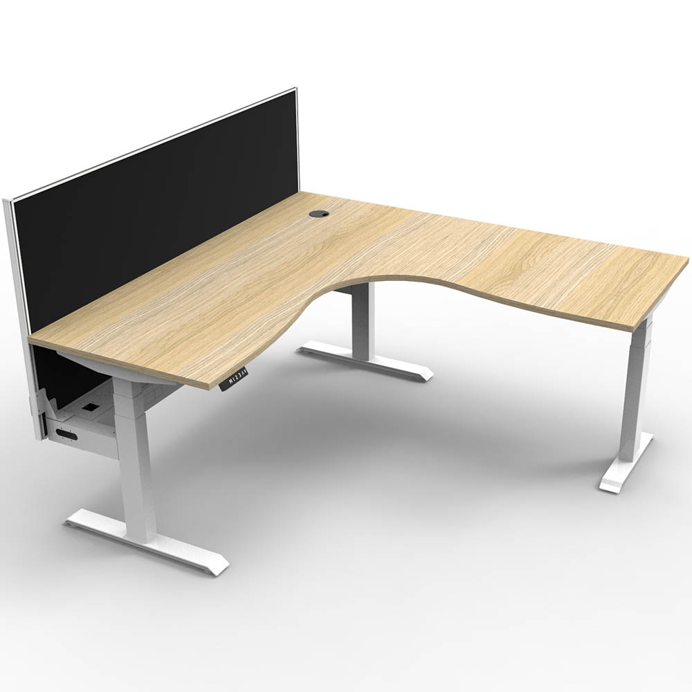 Image for RAPIDLINE BOOST PLUS HEIGHT ADJUSTABLE CORNER WORKSTATION WITH SCREEN / CABLE TRAY 1800 X 1800 X 750MM NATURAL OAK TOP / WHITE from Aztec Office National Melbourne