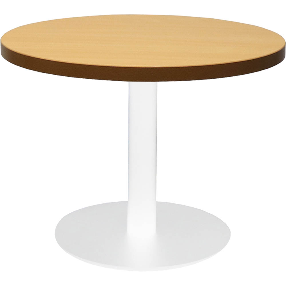 Image for RAPIDLINE CIRCULAR COFFEE TABLE 600 X 425MM BEECH COLOURED TABLE TOP / WHITE POWDER COAT BASE from Discount Office National