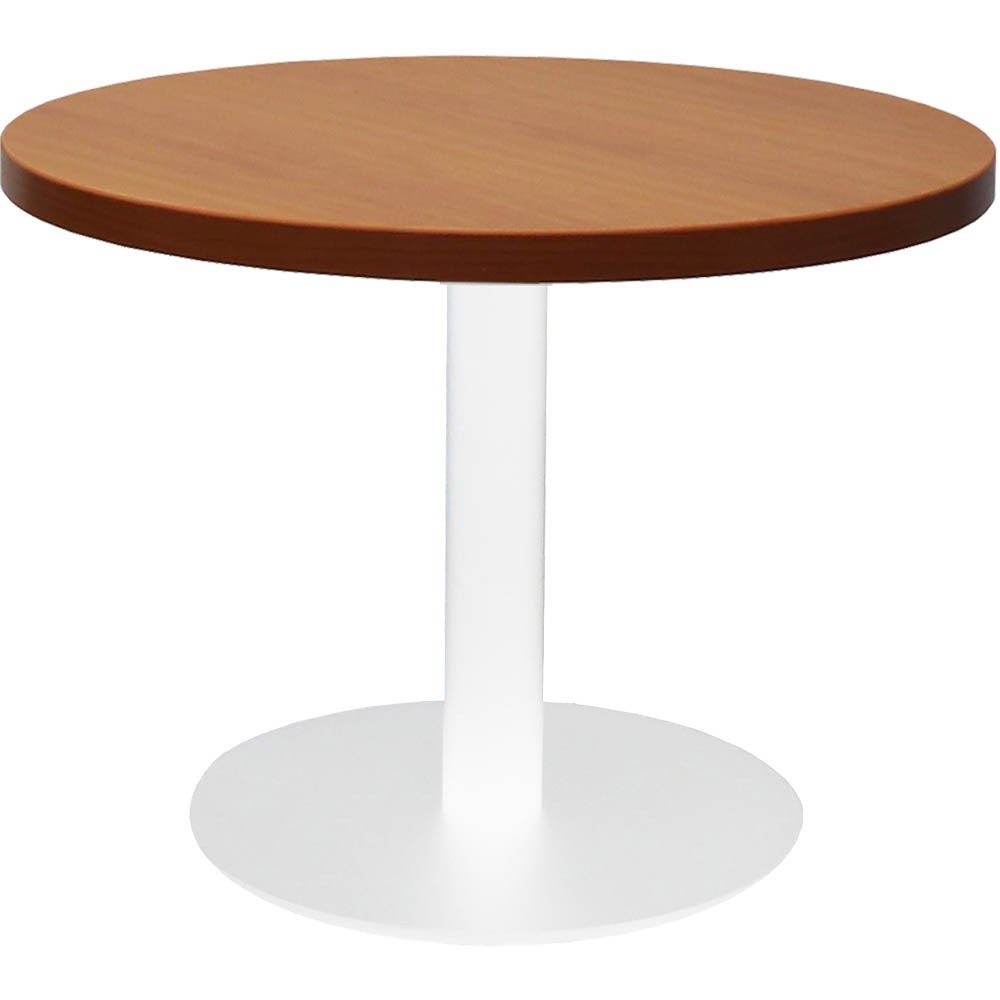 Image for RAPIDLINE CIRCULAR COFFEE TABLE 600 X 425MM CHERRY COLOURED TABLE TOP / WHITE POWDER COAT BASE from Office National