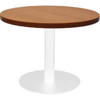 rapidline circular coffee table 600 x 425mm cherry coloured table top / white powder coat base