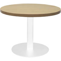 rapidline circular coffee table 600 x 425mm natural oak table top / white powder coat base