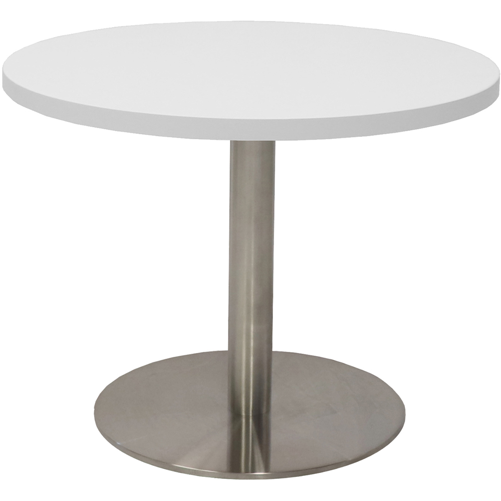 Image for RAPIDLINE CIRCULAR COFFEE TABLE 600 X 425MM NATURAL WHITE TABLE TOP / STAINLESS STEEL BASE from Discount Office National