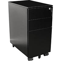go steel slimline mobile pedestal 3-drawer lockable 300 x 472 x 610mm black