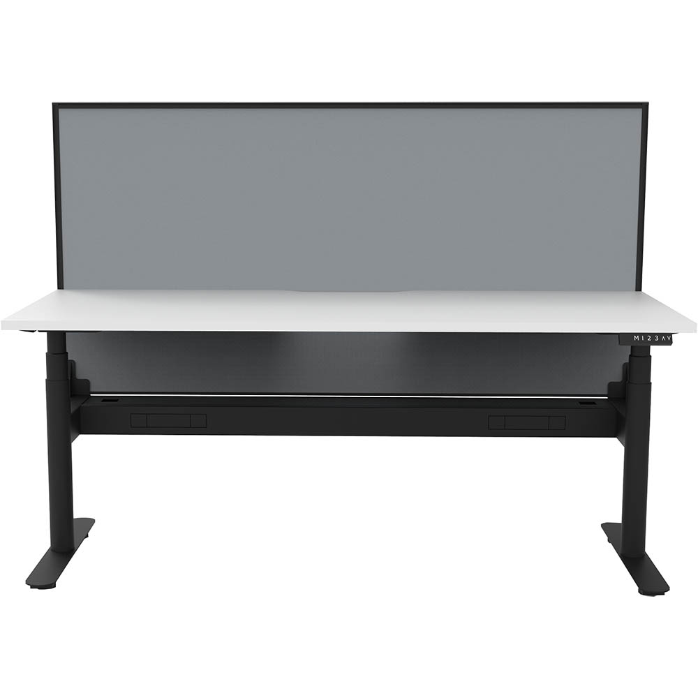 Image for RAPIDLINE HALO PLUS SINGLE SIDED WORKSTATION WITH SCREEN AND CABLE TRAY 1500MM NATURAL WHITE TOP / BLACK FRAME / GREY SCREEN from Complete Stationery Office National (Devonport & Burnie)
