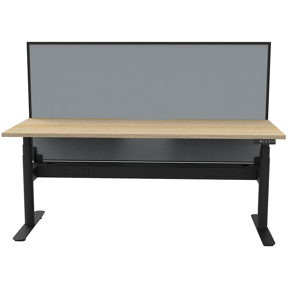 Image for RAPIDLINE HALO PLUS SINGLE SIDED WORKSTATION WITH SCREEN AND CABLE TRAY 1800MM NATURAL OAK TOP / BLACK FRAME / GREY SCREEN from Emerald Office Supplies Office National