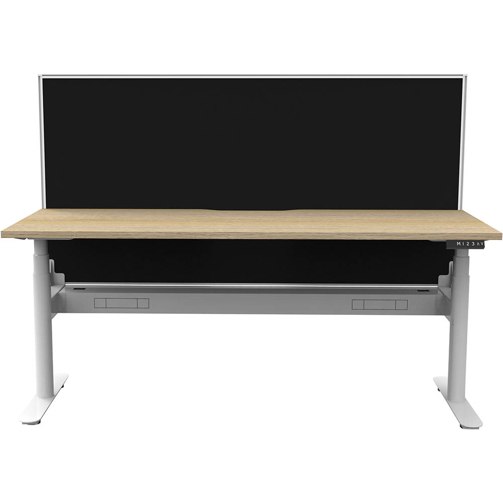 Image for RAPIDLINE HALO PLUS SINGLE SIDED WORKSTATION WITH SCREEN AND CABLE TRAY 1800MM NATURAL OAK TOP / WHITE FRAME / BLACK SCREEN from OFFICE NATIONAL CANNING VALE