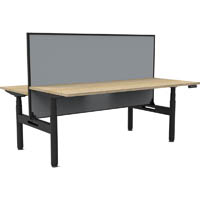 rapidline halo plus double sided workstation with screen 1200mm natural oak top / black frame / grey screen