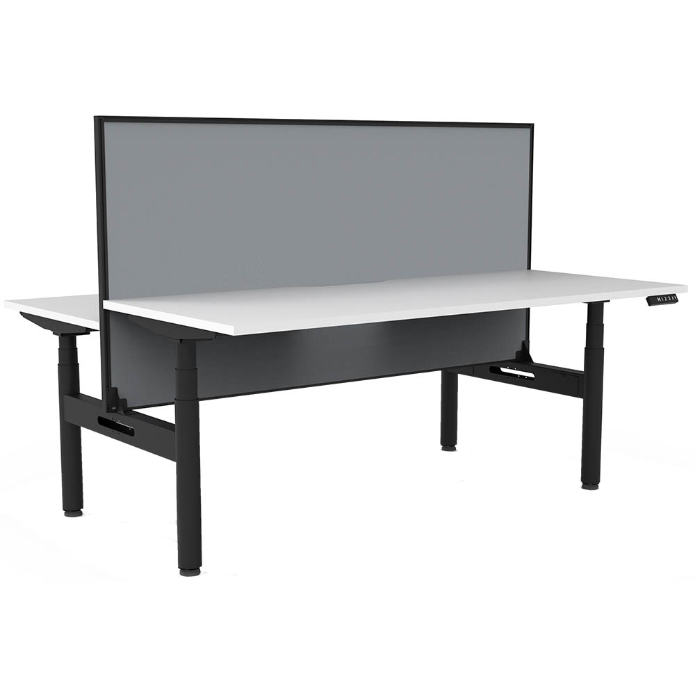 Image for RAPIDLINE HALO PLUS DOUBLE SIDED WORKSTATION WITH SCREEN 1200MM NATURAL WHITE TOP / BLACK FRAME / GREY SCREEN from Office National