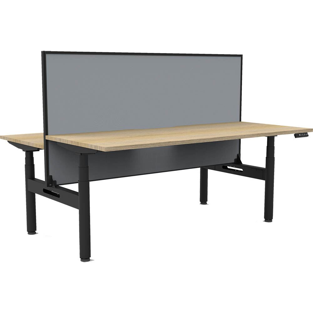Image for RAPIDLINE HALO PLUS DOUBLE SIDED WORKSTATION WITH SCREEN 1500MM NATURAL OAK TOP / BLACK FRAME / GREY SCREEN from Emerald Office Supplies Office National