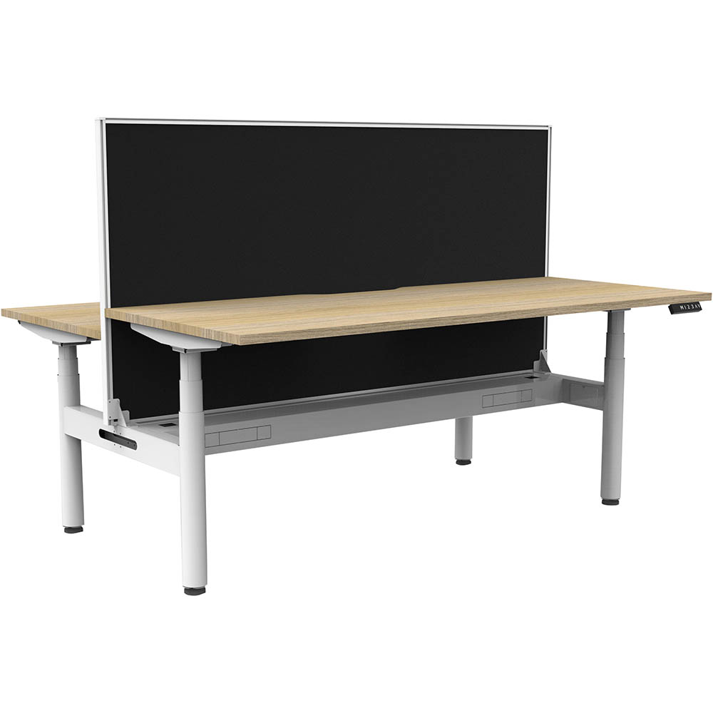 Image for RAPIDLINE HALO PLUS DOUBLE SIDED WORKSTATION WITH SCREEN AND CABLE TRAY 1200MM NATURAL OAK TOP / WHITE FRAME / BLACK SCREEN from Surry Office National