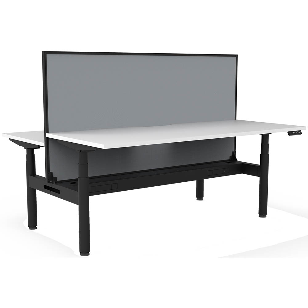 Image for RAPIDLINE HALO PLUS DOUBLE SIDED WORKSTATION WITH SCREEN AND CABLE TRAY 1200MM NATURAL WHITE TOP / BLACK FRAME / GREY SCREEN from Office National