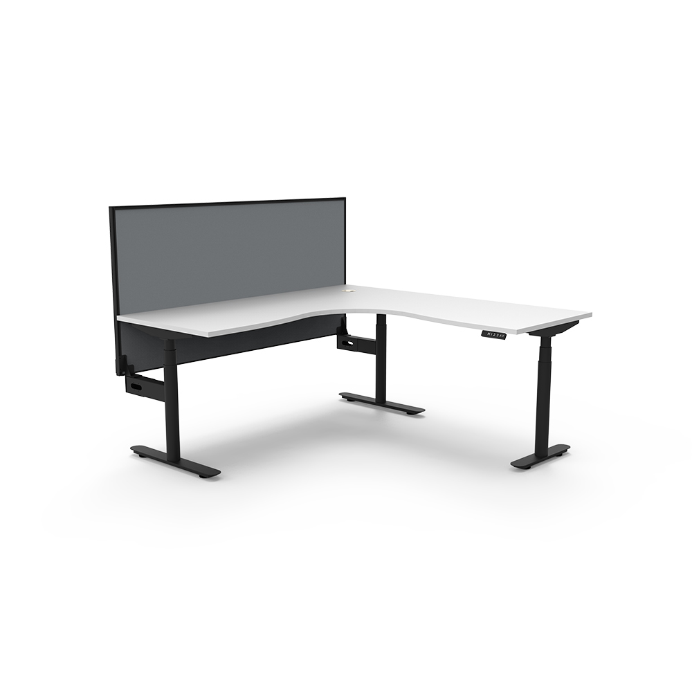 Image for RAPIDLINE HALO PLUS CORNER WORKSTATION WITH SCREEN 1800 X 1500MM NATURAL WHITE TOP / BLACK FRAME / GREY SCREEN from Complete Stationery Office National (Devonport & Burnie)