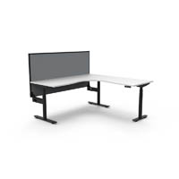 rapidline halo plus corner workstation with screen 1800 x 1800mm natural white top / black frame / grey screen