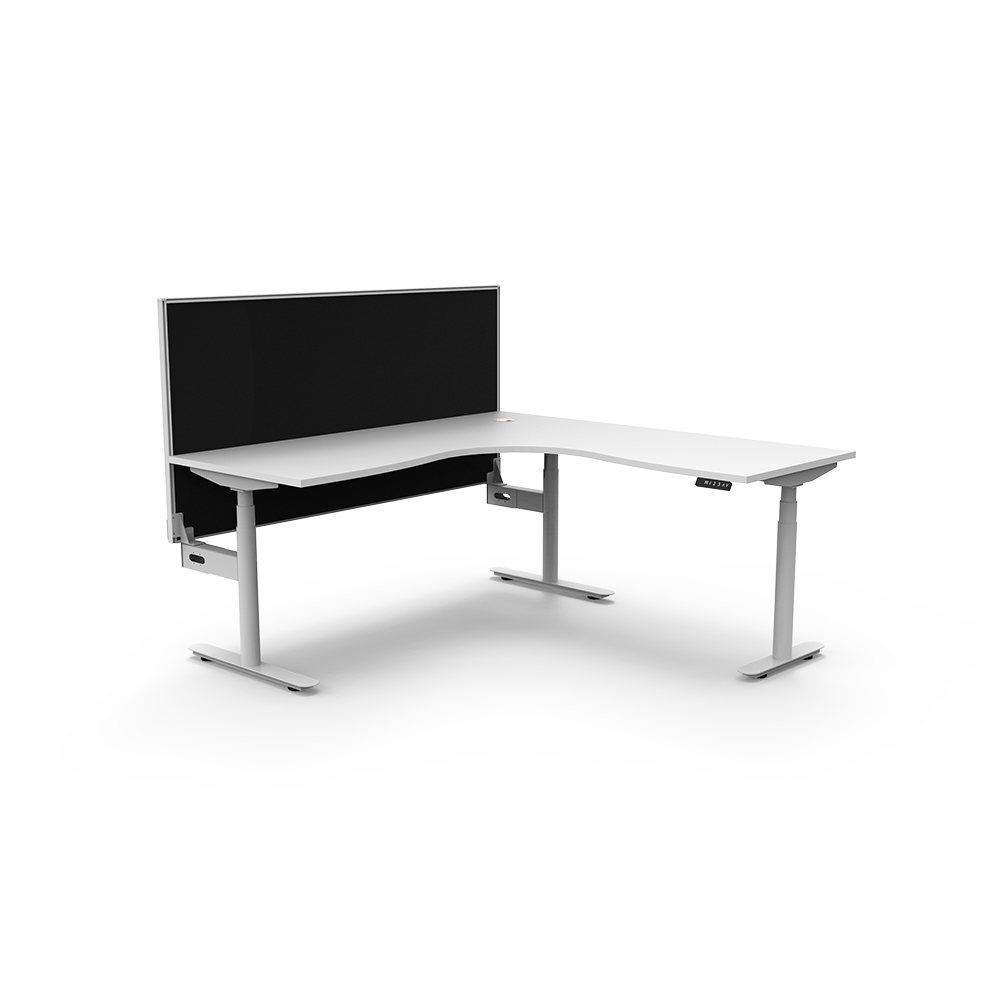 Image for RAPIDLINE HALO PLUS CORNER WORKSTATION WITH SCREEN 1800 X 1800MM NATURAL WHITE TOP / WHITE FRAME / BLACK SCREEN from Complete Stationery Office National (Devonport & Burnie)