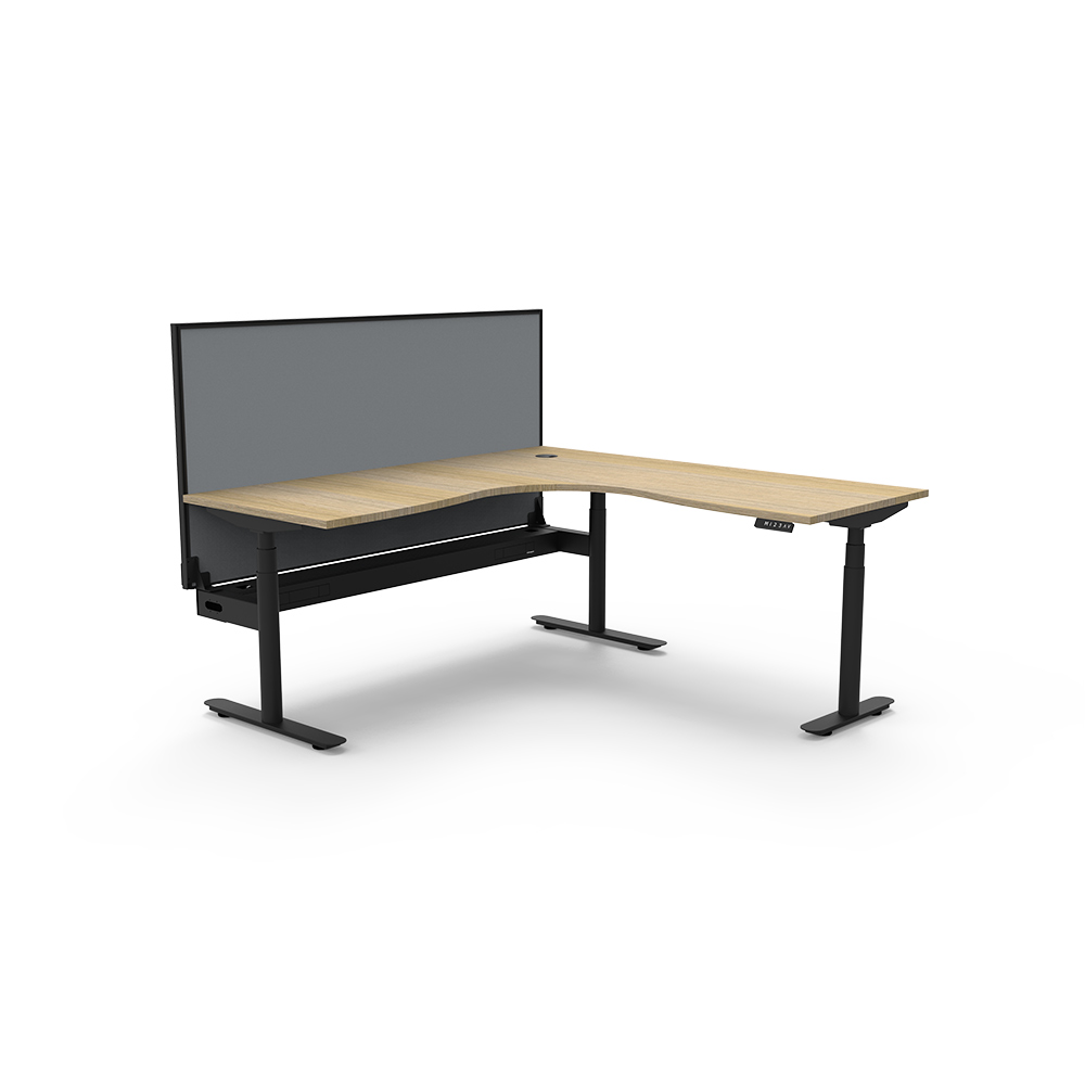 Image for RAPIDLINE HALO PLUS CORNER WORKSTATION WITH SCREEN AND CABLE TRAY 1500 X 1500MM NATURAL OAK TOP / BLACK FRAME / GREY SCREEN from Emerald Office Supplies Office National