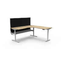 rapidline halo plus corner workstation with screen and cable tray 1500 x 1500mm natural oak top / white frame / black screen