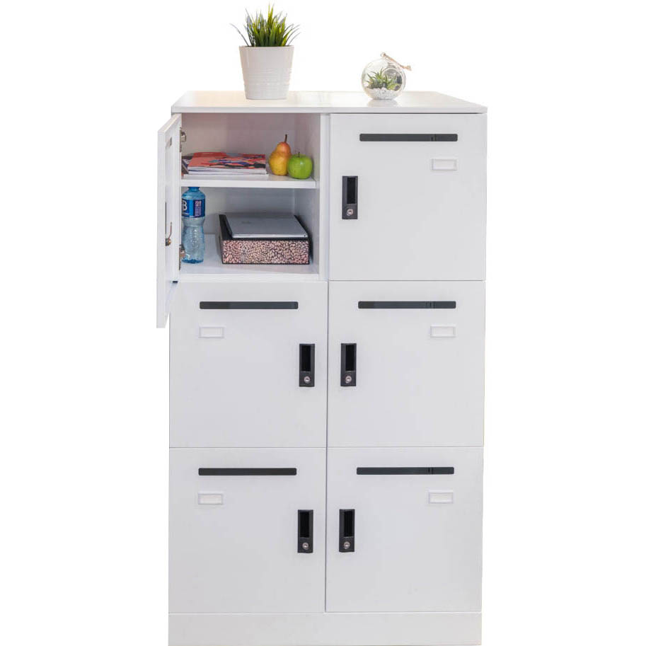 Image for GO STEEL OFFICE LOCKER UNIT 6 LOCKABLE COMPARTMENTS 800 X 485 X 1375MM WHITE CHINA from Ezi Office National Tweed
